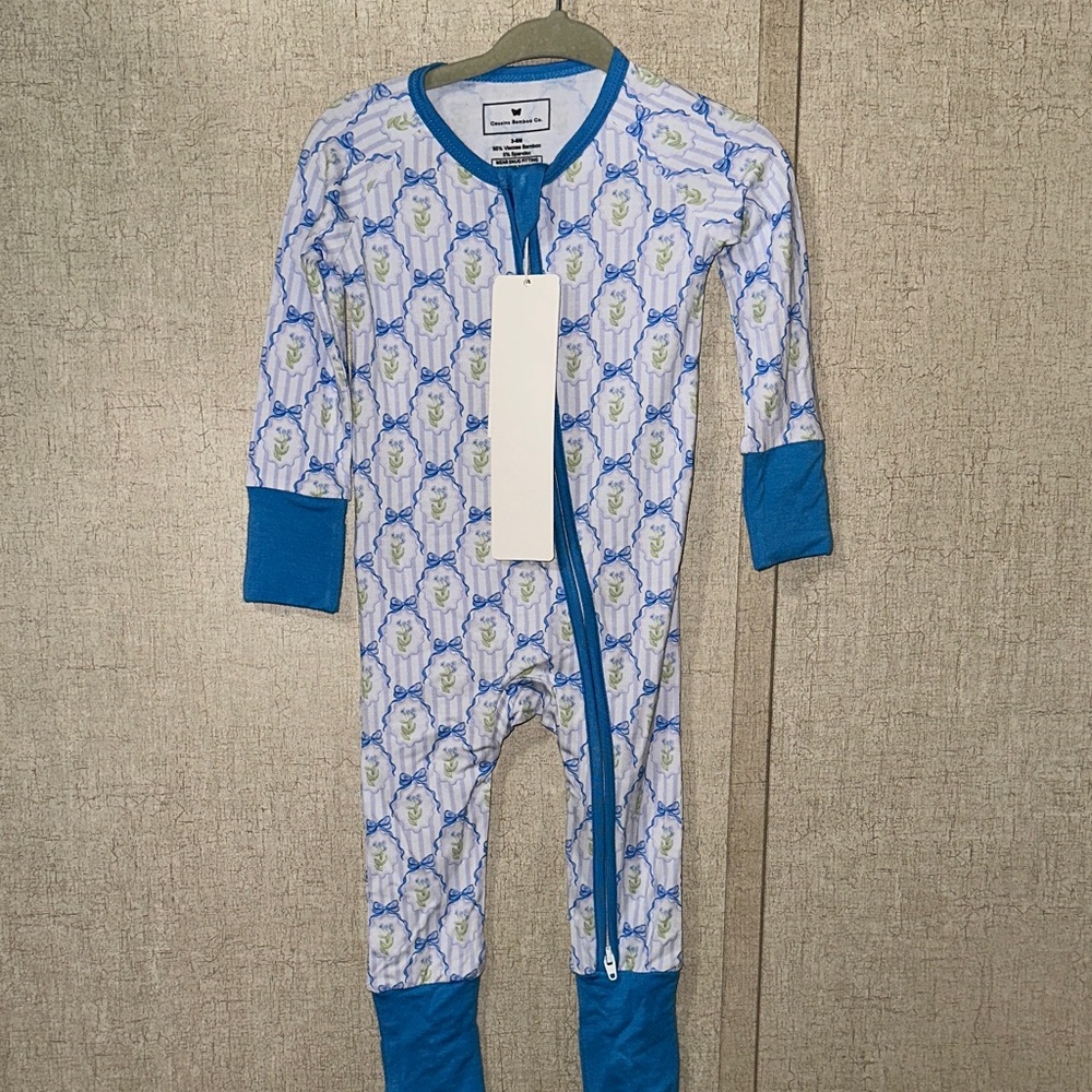 Baby girl blue bow coquette bamboo sleeper size 3-6M